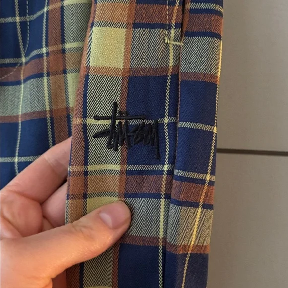 Stussy Plaid Wide-Leg Pants in Yellow and Blue - Picture 4 of 8